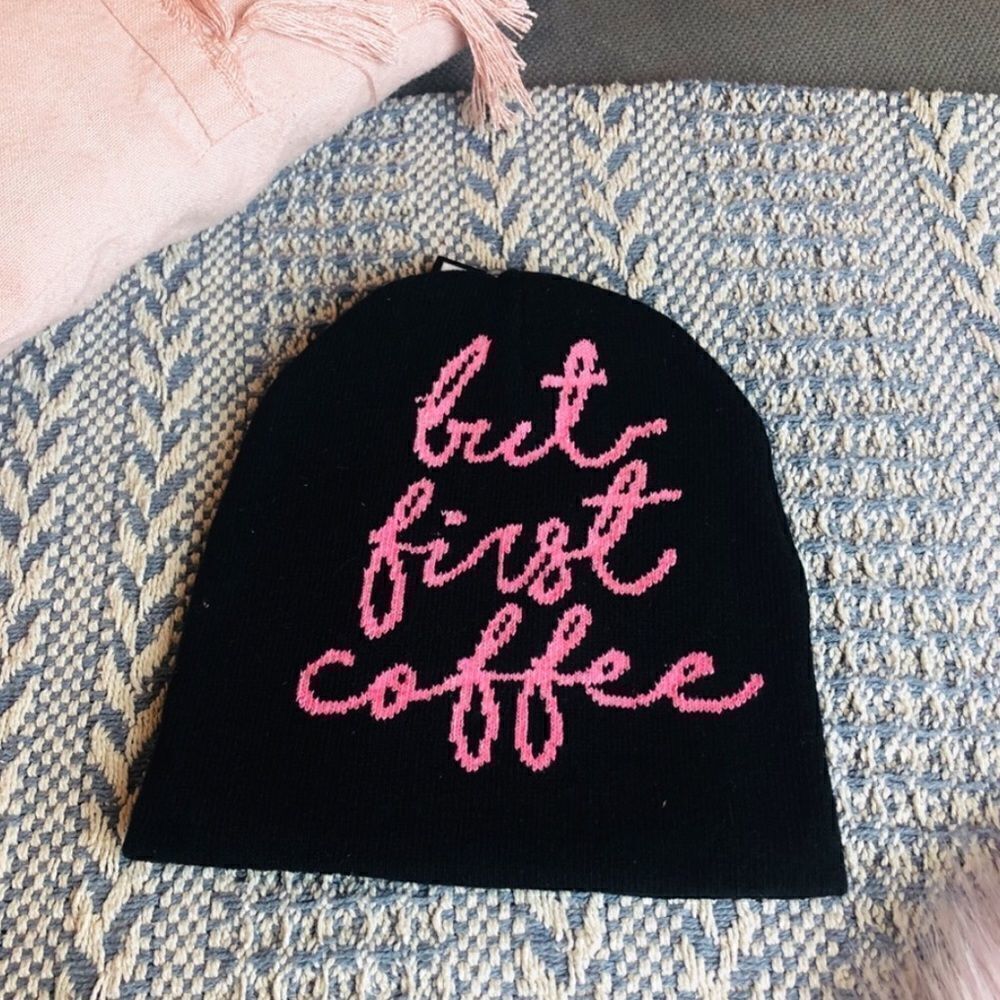 NWT ANGL Navy Graphic But First, Coffee Navy Beanie